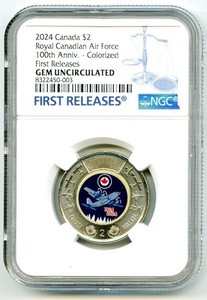 2024 $2 CANADA NGC GEM UNC COLOR ROYAL CANADIAN AIR FORCE TOONIE TWO DOLLAR - FR