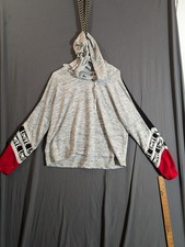 No Boundaries Junior XXXL Color-blocked Graphic Hoodie gray red black LOVE