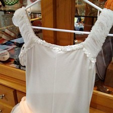 Girls White Tulle Sleeveless Ruffle Trim Fitted A-Line Tutu Dance Dress