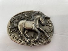 Vintage 1981 Leaping Unicorn Horse Belt Buckle Star Moon Design Western