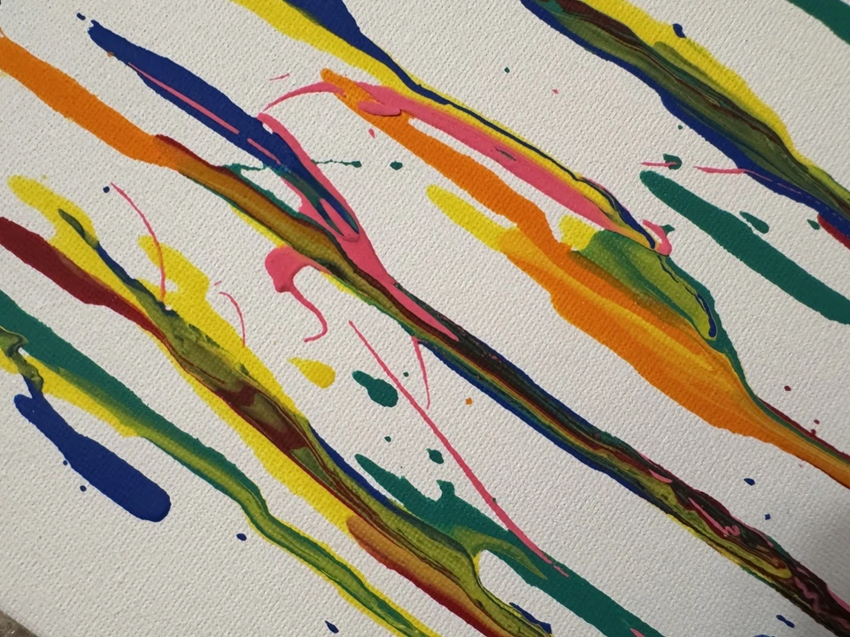 Arte pintado a mano acrílico sobre lienzo - pintura original abstracta "eléctrica" 10X10 Foto 4 de 4