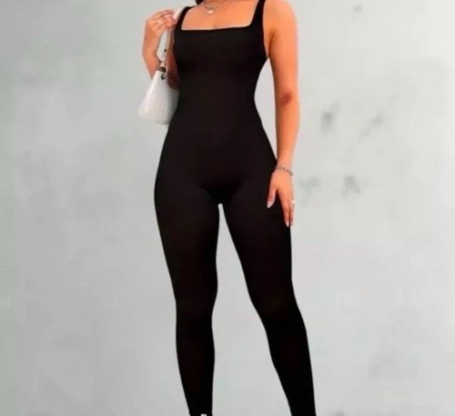 Damen Einteiler gerippt Overall Strampler dehnbar Training Yoga Body Small - Bild 1 von 3