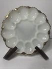 Vintage Milk Glass Deviled Egg Plate Tray 12 Egg Server Gold Trim Scalloped Edge