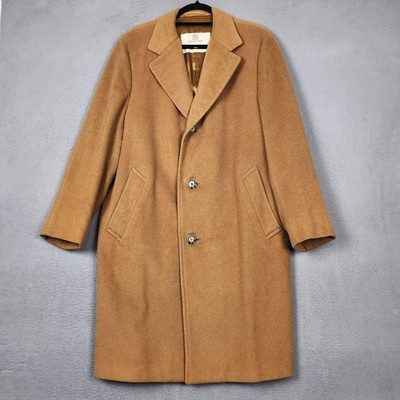 Vintage Aquascutum Overcoat Mens Large Brown Wool Cashmere Coat Made England