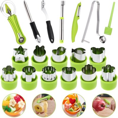 LemonRoad 15 Pcs Fruit Vegetable Coring Carving Tool Set one size, Green