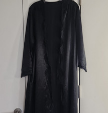 Frederick's of Hollywood Satin Lace Robe Black Long Sleeve Size L