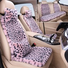 seemehappy Pink Leopard Fluffy Car Seat Covers Set   Front, Bench  Back Seats