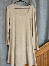 Old Navy Flare Dress Size M Heather Oatmeal Square Neck Aline Knee Length