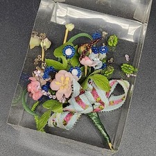 Vtg Antique Wired Corsage Nosegay Bouquet Wedding Prom Flowers Beads Ribbon