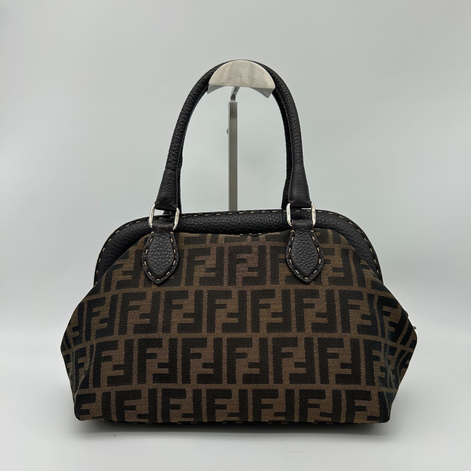FENDI Shoulder Bag Brown Mamma Roman Leather Zucca Pattern Women From Japan