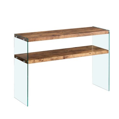MDF Console Table, Big Side Table, Walnut Tempered Glass Desk,Entry Table