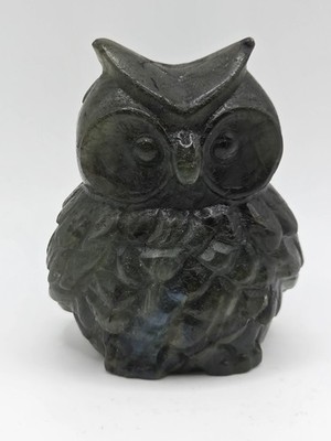 Labradorite Owl Crystal Carving - Hand Carved Flashy Figurine Collectible 
