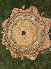 Large Shades of Gold Christmas Tree Skirt Very Fancy 58" Across w/ Gold Tassels