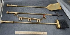 Brass Companion Fireplace Tool Set Gold/Black w/ Shovel Poker Brush Wall Hooks