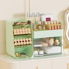 Makeup Organizer Brush Holder Vanity Countertop Drawers Display Case Green L