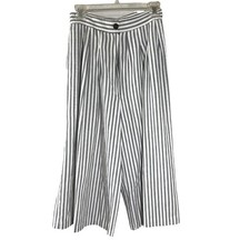 Vintage Striped Wide Leg Culottes High Waisted Gray White Cropped Pants Size 10