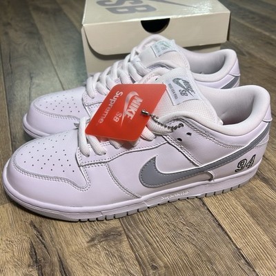 Supreme × Nike SB Dunk Low White US8 Size 8 - Nike SB Dunk Low Supreme 94 White Metallic Silver - NEW