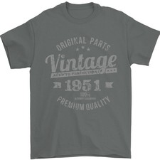 Vintage Year 74th Birthday 1951 Mens T-Shirt 100 Cotton Charcoal