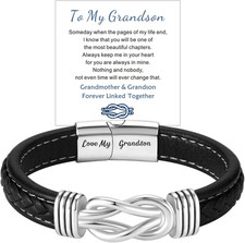 Grandson Bracelet from Grandma - Leather Bracelet for Men, to My Grand...