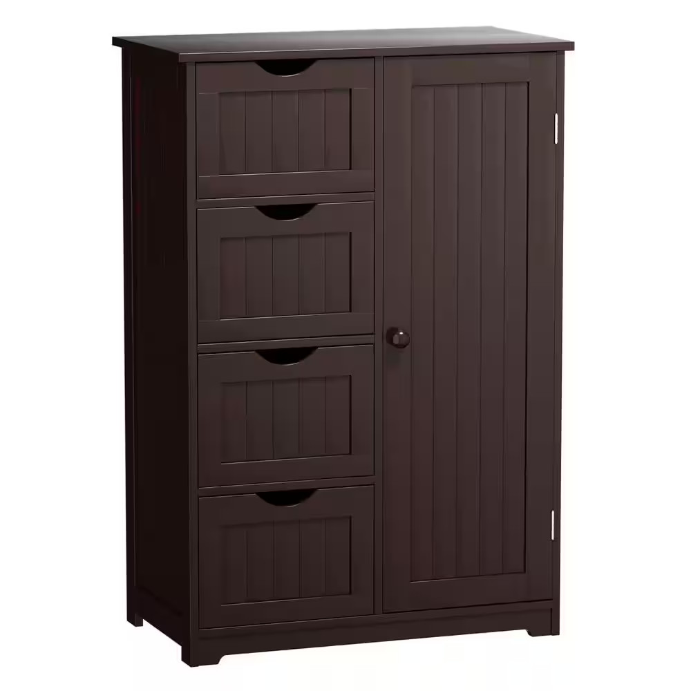 Brown Storage Cabinet with 4-Drawers 2-Shelves