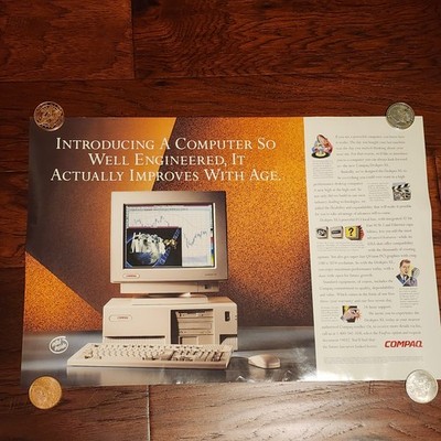 Vintage 1994 Compaq 13.5''x20.5'' Poster PC Ad Qvision172 DeskPro XL w/ OG Tube