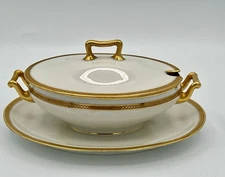 Limoges Theodore Haviland White Gold Encrusted Oval Soup Stew Tureen With Lid