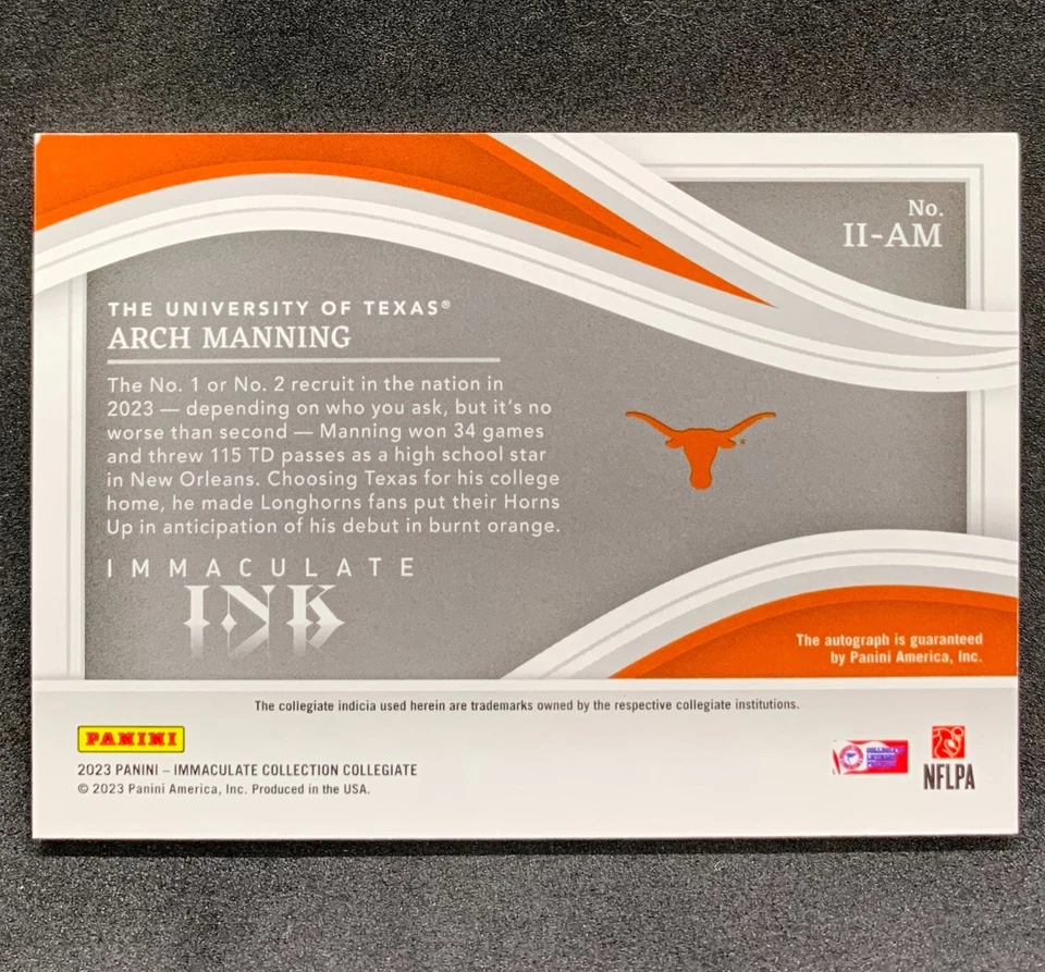 2023 Immaculate ARCH MANNING Texas Immaculate Ink Rookie Auto Holo Foil RC SP 99 - Image 2 of 2