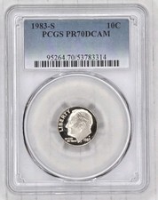 1983-S Roosevelt Dime PCGS PR70DCAM Perfect Proof 70 Deep Cameo Slabbed 10c
