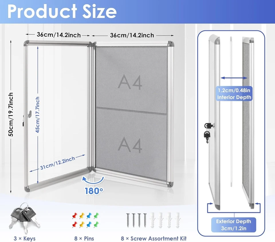 Versatile Lockable Bulletin Board Case 20x14inch - Image 4 of 4