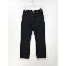 ROUJE Paris High Rise Straight Leg Jeans Womens 40 Black Cropped Ankle Rigid 