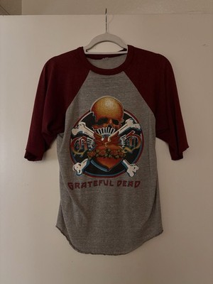 Vintage 70/80s Grateful Dead Raglan Skull Maroon Rose Vintage T Shirt Medium