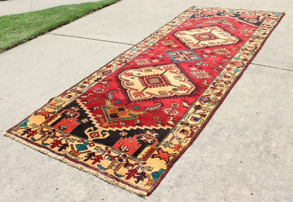 Alfombra de corredor Qashqai geométrica tribal de lana anudada a mano de colección - 9'11"x3'8" Foto 2 de 4