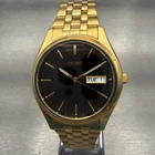 Seiko Watch Men 37mm Black Dial Gold Tone Daydate Round 7N43-9048 New Battery