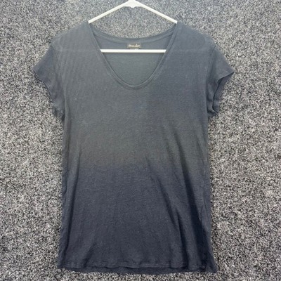 Steven Alan Black 100% Linen Scoop Neck Short Sleeve Tee Shirt Size P Petite