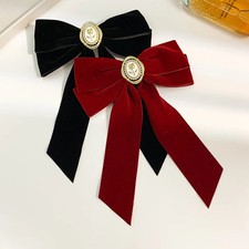 Vintage French Ribbon Hair Clips Bow Elegant Velvet Hairpin Women Head Back S
