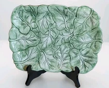 VTG The Haldon Group Green Leaf Cabbage Serving Platter 12.5" Hand Painted 1988