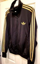 Chaqueta negra grande Adidas rara para hombre con rayas doradas y trébol. LAFC colores!