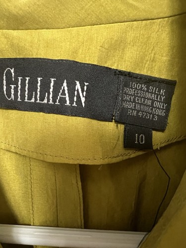 Gillian Women’s 100% Silk Button Down Body Con Dress Shoulder Pads Chartreuse 10 - Picture 10 of 10