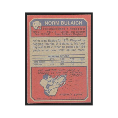 1973 Topps Norm Bulaich Eagles #111.0 - Picture 2 of 3