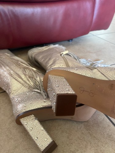 JESSICA SIMPSON ASIRE2 GOLD RHINESTONE EMBELLISHED FRINGE BOOTS 9.5 - Picture 13 of 17