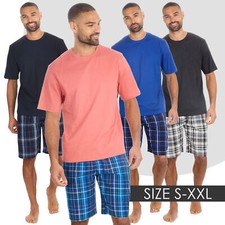 Mens Short Sleeve Jersey T-Shirt & Woven Short Bottoms Lounge Set Pyjama S-XXL