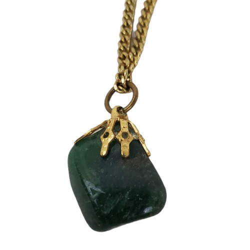 Green Stone Pendant Gold-Toned Chain 24 