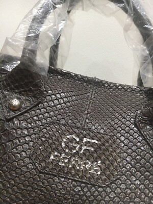 NEW GF FERRE Leather Python Snake Clutch Satchel Tote Handbag Bag Purse Grey 