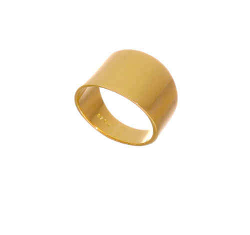 14K Yellow Gold 15mm Flat-top Tapered Cigar Band Ring for Women 