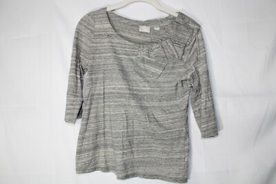 Anthro Postmark Bojagi Heathered Grey Bow 3/4 Sleeve Top Blouse Small 