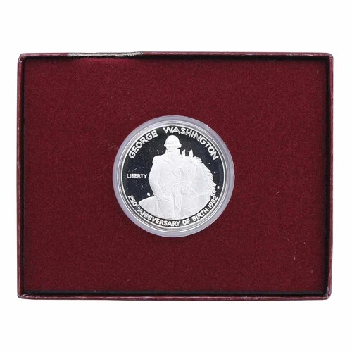 Caja de medio dólar S George Washington Proof Commem 1982 90 % plata y certificado de autenticidad - Imagen 3 de 5