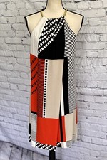 Calvin Klein Sexy Sheath Dress Orange Multicolor Geometric Design NWT XS