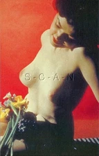 1930s-60s Style Pinup Card- Color Photo Like Nude Chrome PC- Artistic- Flowers