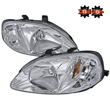 For 99-00 Honda Civic Ek Em1 Chrome Headlights Wamber Reflector Oe Quality Si