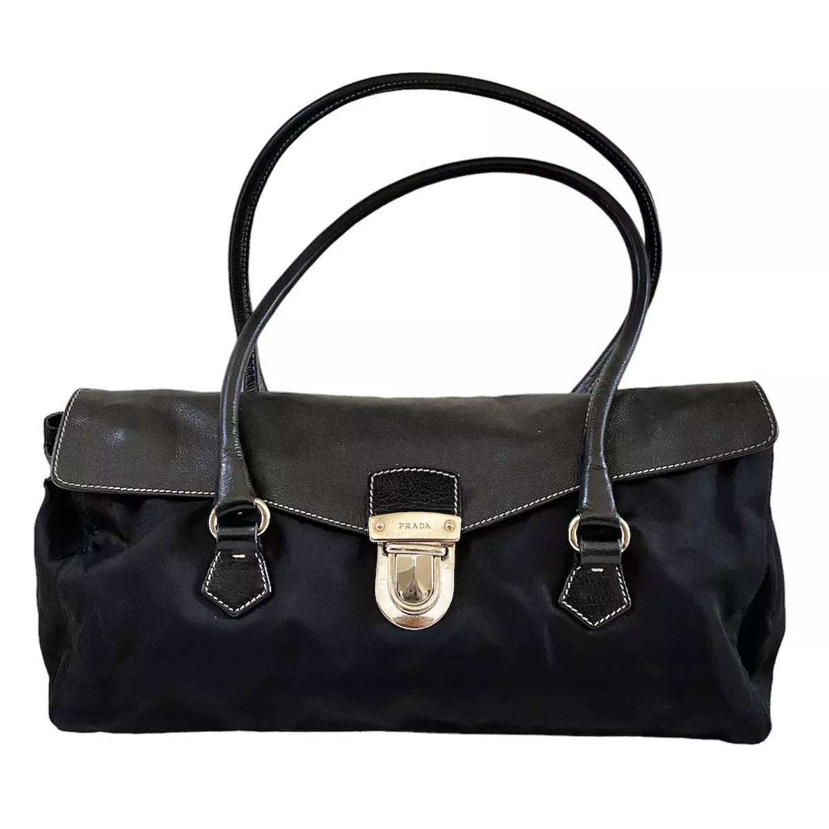 leather prada top handle bag